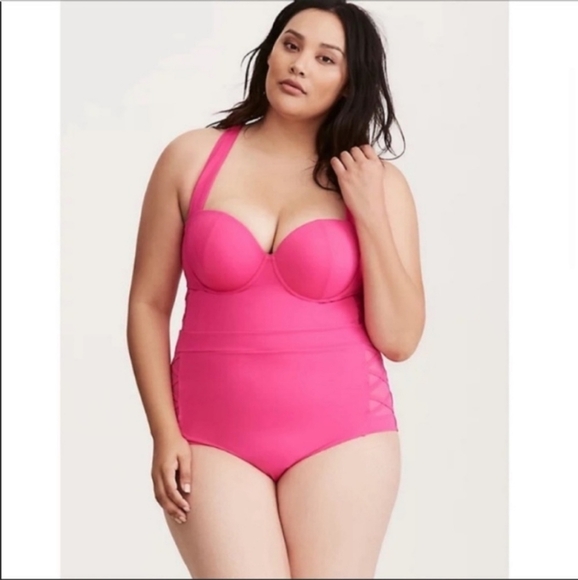 Torrid size 0 lattice one piece swimsuit coral pink - Picture 1 of 9